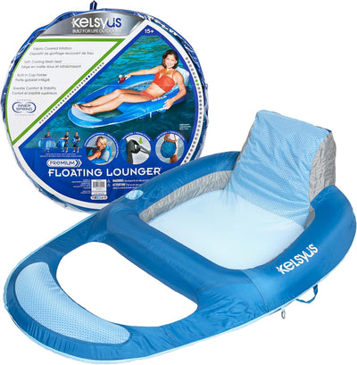 Spring Float Pool Lounger Chair, Light Blue | Fast Inflation for Immediate Use During Travel, Fits Most Adults and