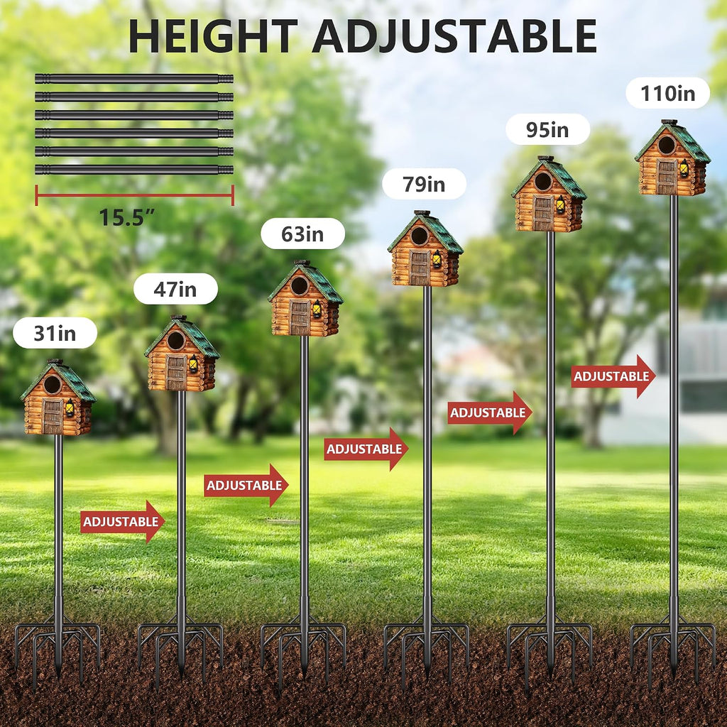 Bird Feeder Pole Kit 110 Inch,Bird House Pole for Outdoors Heavy Duty,5 Base Prongs Adjustable Birds Feeder Stand for