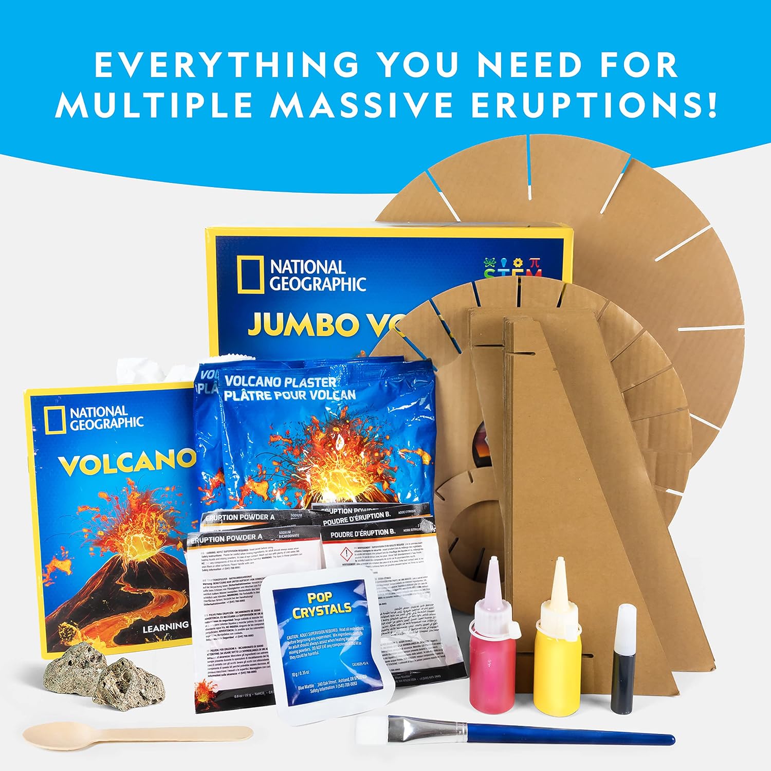 National Geographic Jumbo Volcano Science Kit for Kids Ages 8-12 | 18-Inch Giant Volcano, Multiple Eruptions, Science
