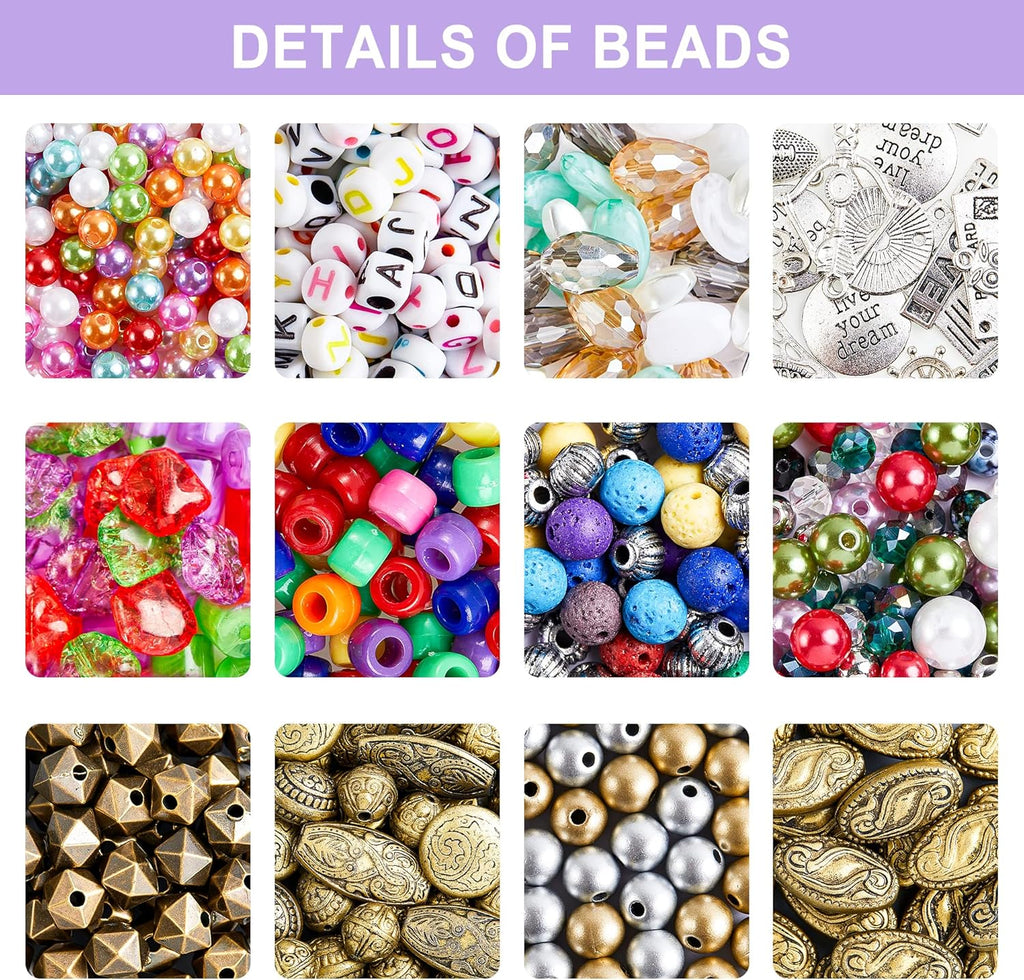Jewelry Making Kit, 1960 pcs, Supplies Includes Beads, Instructions, Findings, Wire for Bracelet, Necklace, Earrings
