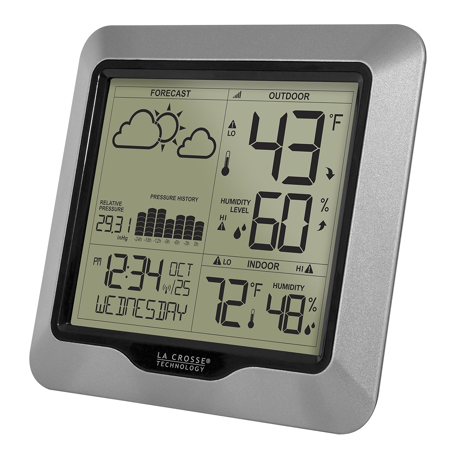 308-1417 Wireless Barometric Pressure Weather Station with WWVB Time, 330ft | Advanced Forecast