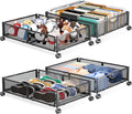 Under Bed Storage with Wheels, 4 Pack Under Bed Shoe Storage Organizer Drawer, Tool-free Assembly Metal Underbed