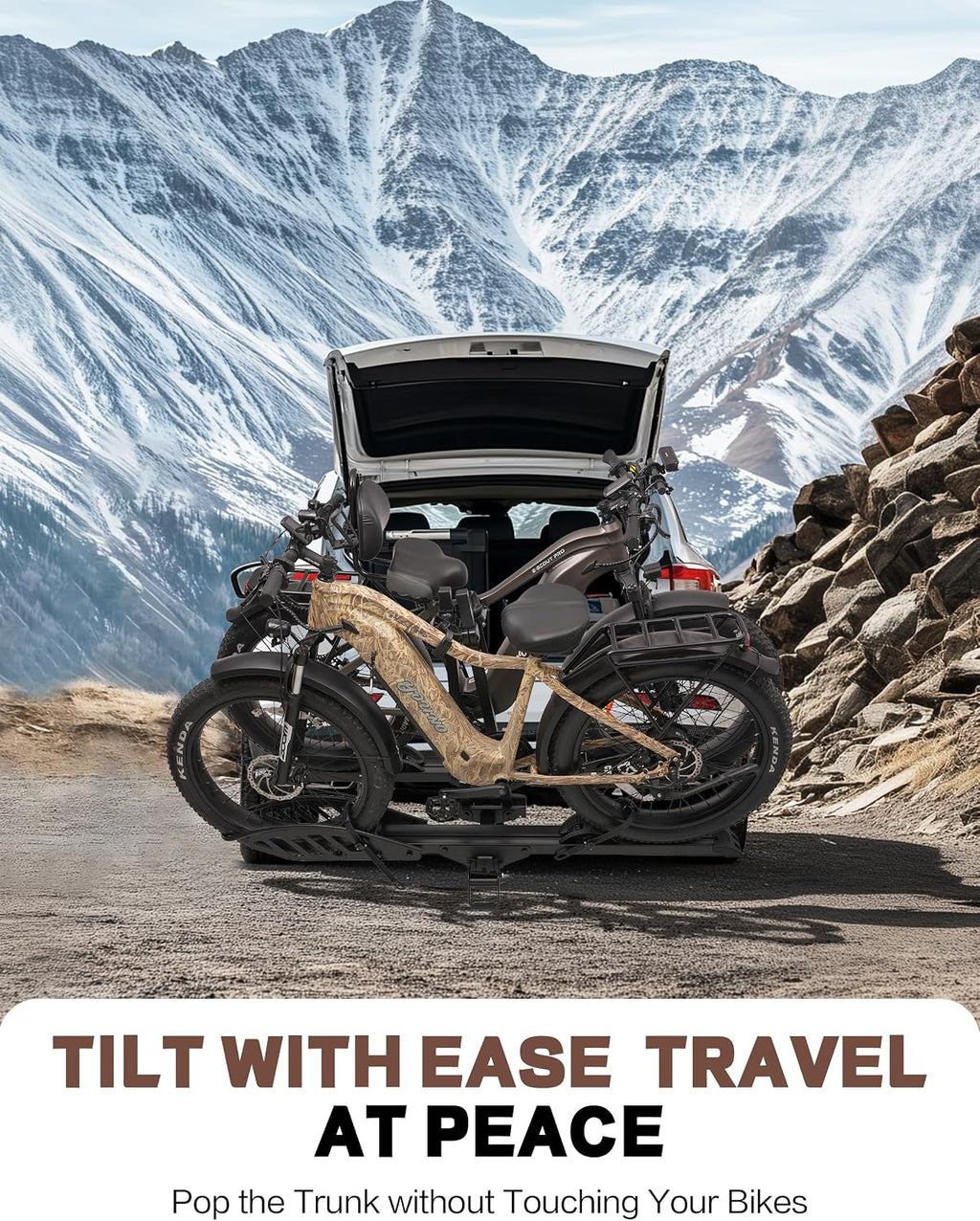 Ebike Rack with Ramp 200 lbs 2-Bike Rack Hitch Mount | Ebike Racks for Tow Hitch Electric Bikes 5’’ Fat Tire