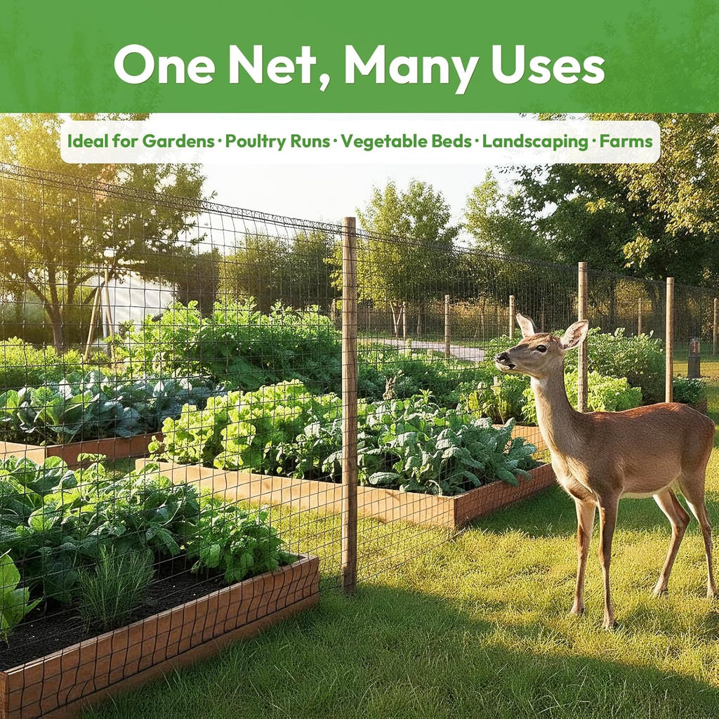 Deer Fence for Garden 4ftx50ft, Plastic Mesh Garden Fencing with Pre-Strung Reinforced Edge, Durable Temporary