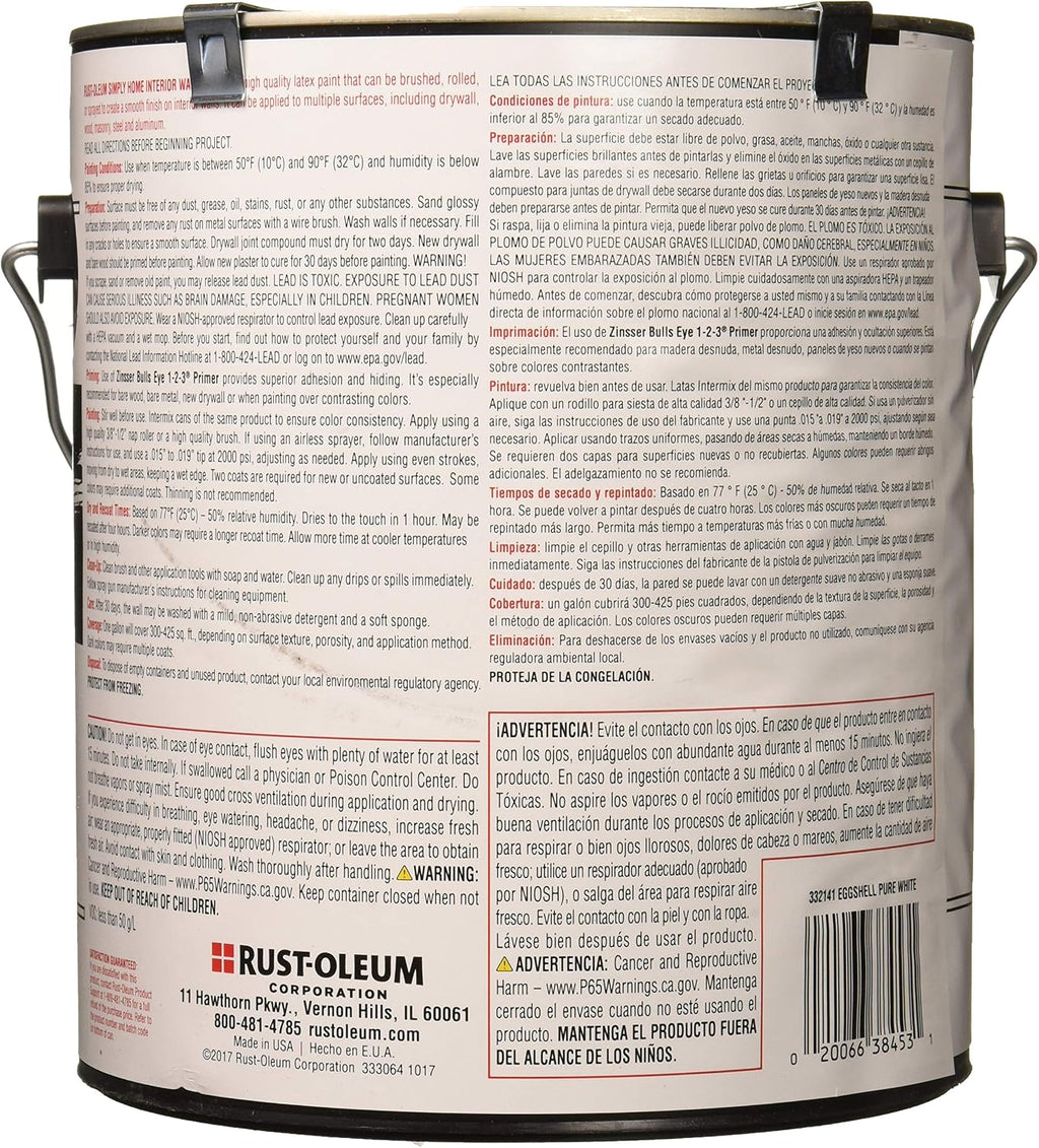 Simply Home Interior Wall Paint 332141 - Eggshell Pure White, 1 Gallon
