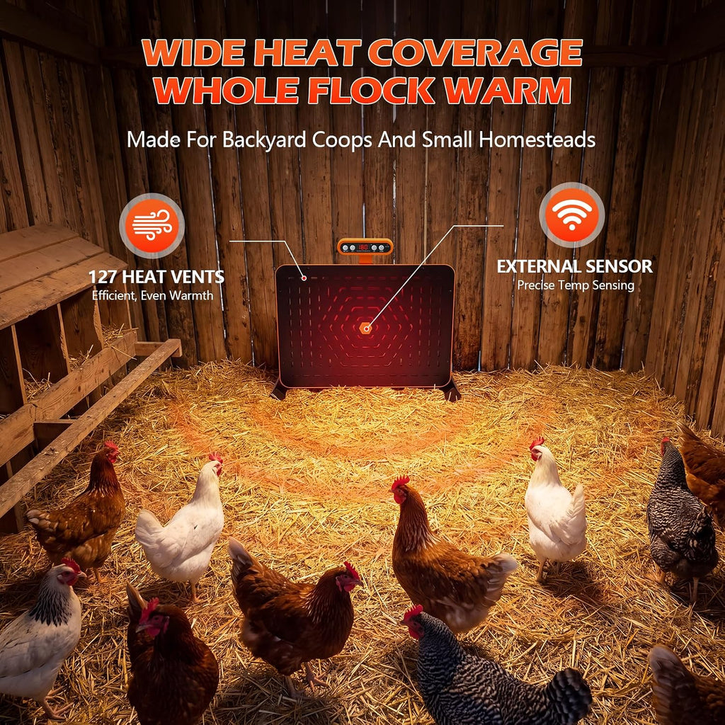 Smart Chicken Coop Heater with Thermostat, Safe Radiant Warmer