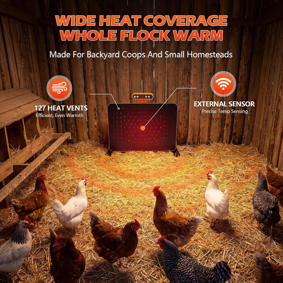 Smart Chicken Coop Heater with Thermostat, Safe Radiant Warmer