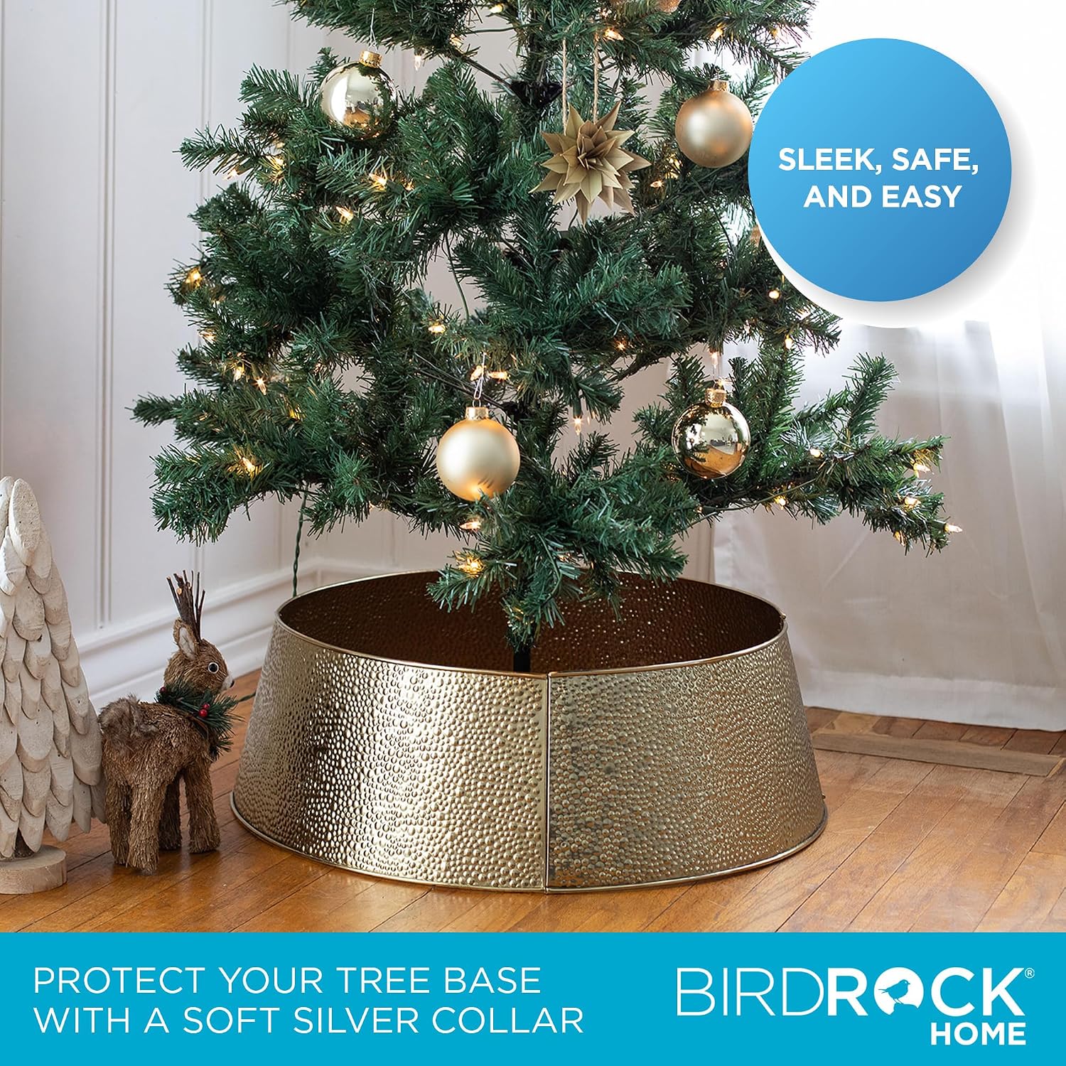 4-Panel Christmas Tree Collar - Gold Bubble Tree Skirt - Small 26" Base - Easy to Assemble Xmas Tree Base Cover
