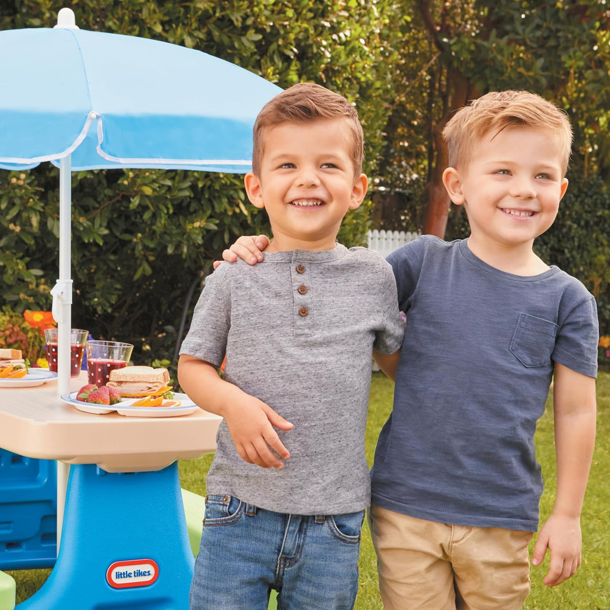 Easy Store Picnic Table with Umbrella, Multi Color, 42.00''L x 38.00''W x 19.75''H
