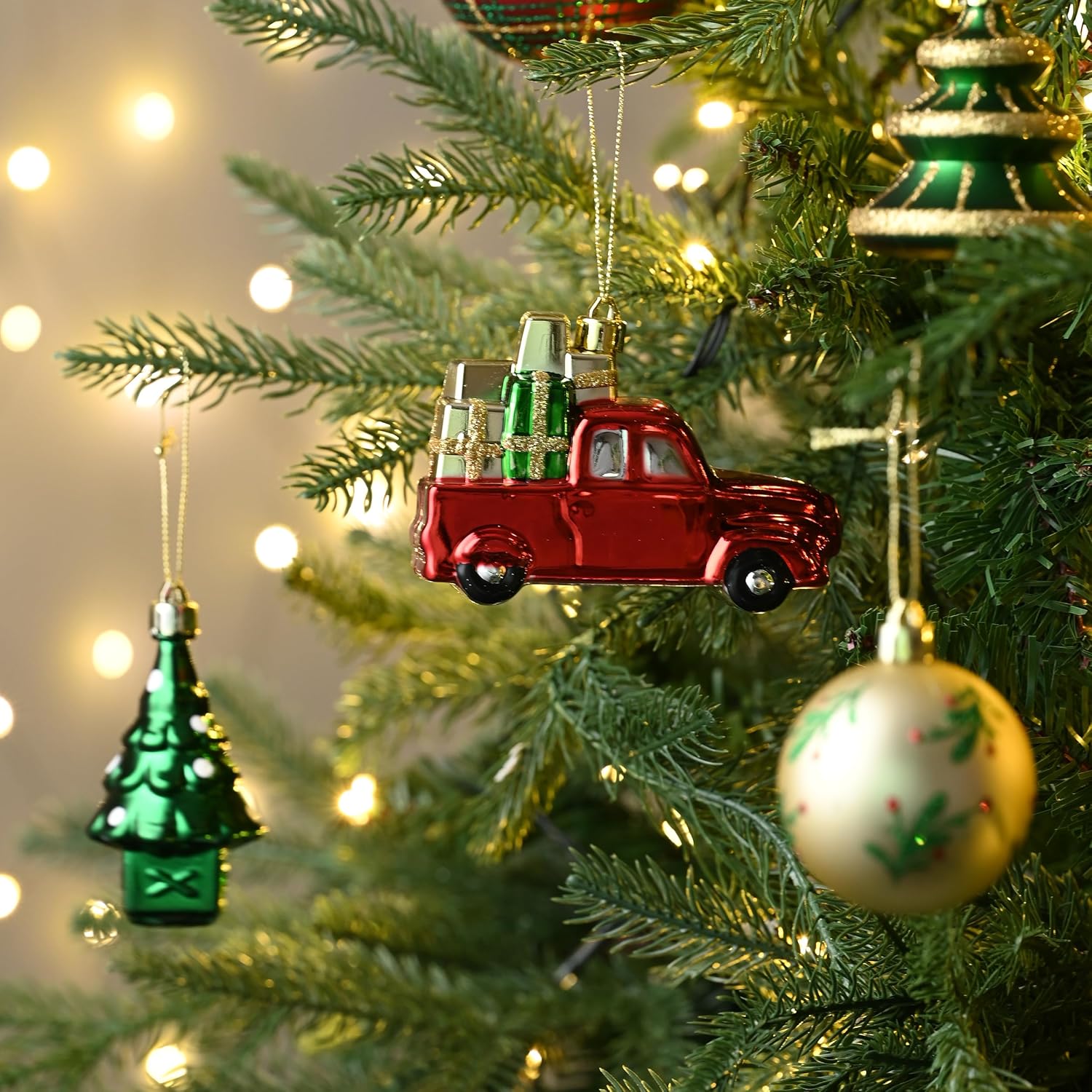 Christmas Tree Ornaments Set, 155ct Red Green and Gold Shatterproof Christmas Tree Decorations Bulk, Traditional