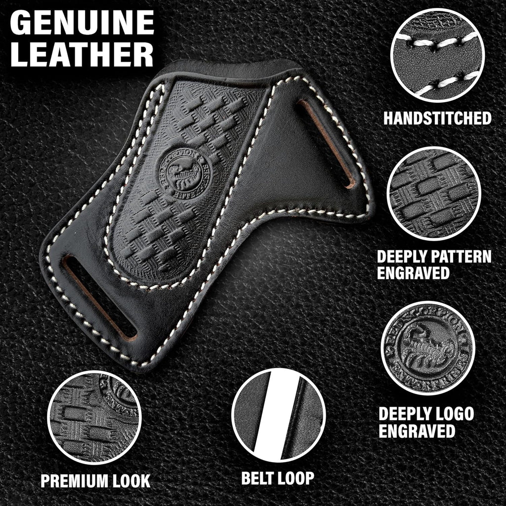 Red Scorpion Handmade Leather Knife Sheath for Belt - EDC Belt Holster for Folding Knife, Leather Sheath for Pocket