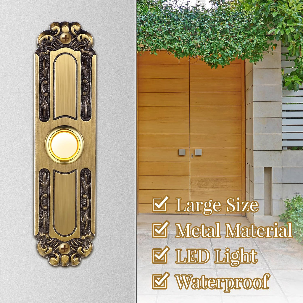 Lighted Metal Doorbell Push Button, Retro Style Door Bell | Universal Garage Door Opener Switch with LED Light