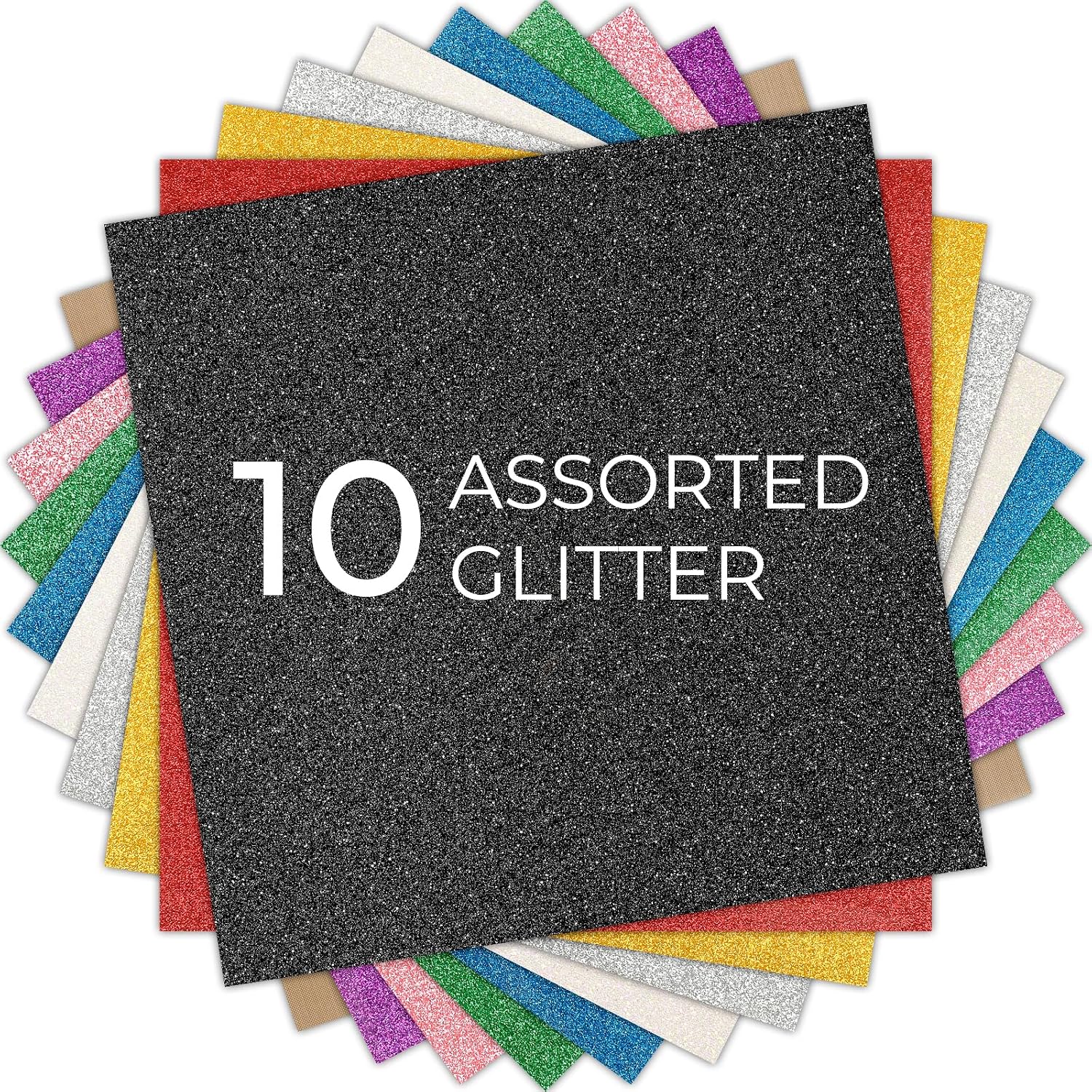 Glitter HTV Heat Transfer Vinyl: 10 Pack 12"x12" Iron on Vinyl | Glitter Iron on Vinyl for T-Shirt (1 PTFE Sheet