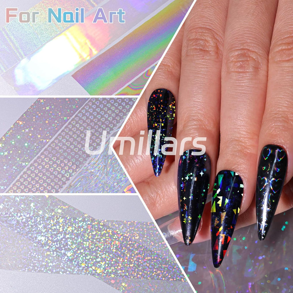10-Roll Aurora Nail Foil Transfer Sheets Clear Laser Holographic Nail Foils