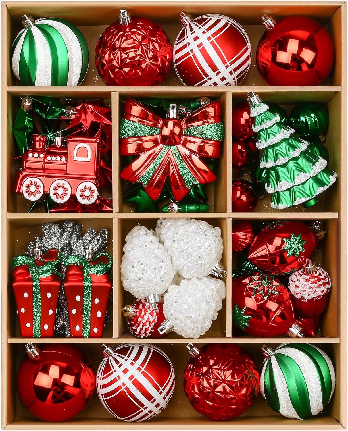 82pcs Classic Christmas Balls Ornaments Set, Red, White and Green | Delightful Gift Set, Shatterproof Plastic