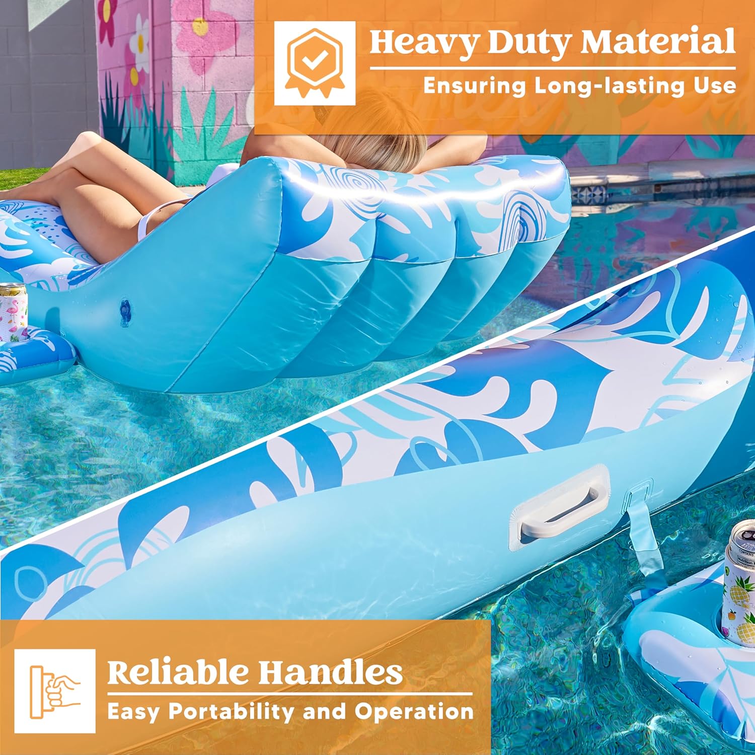 Inflatable Pool Floats Adult - Extreme Comfort Pool Lounge Chair with Detachable Cup Holder, Heavy Duty Lounger