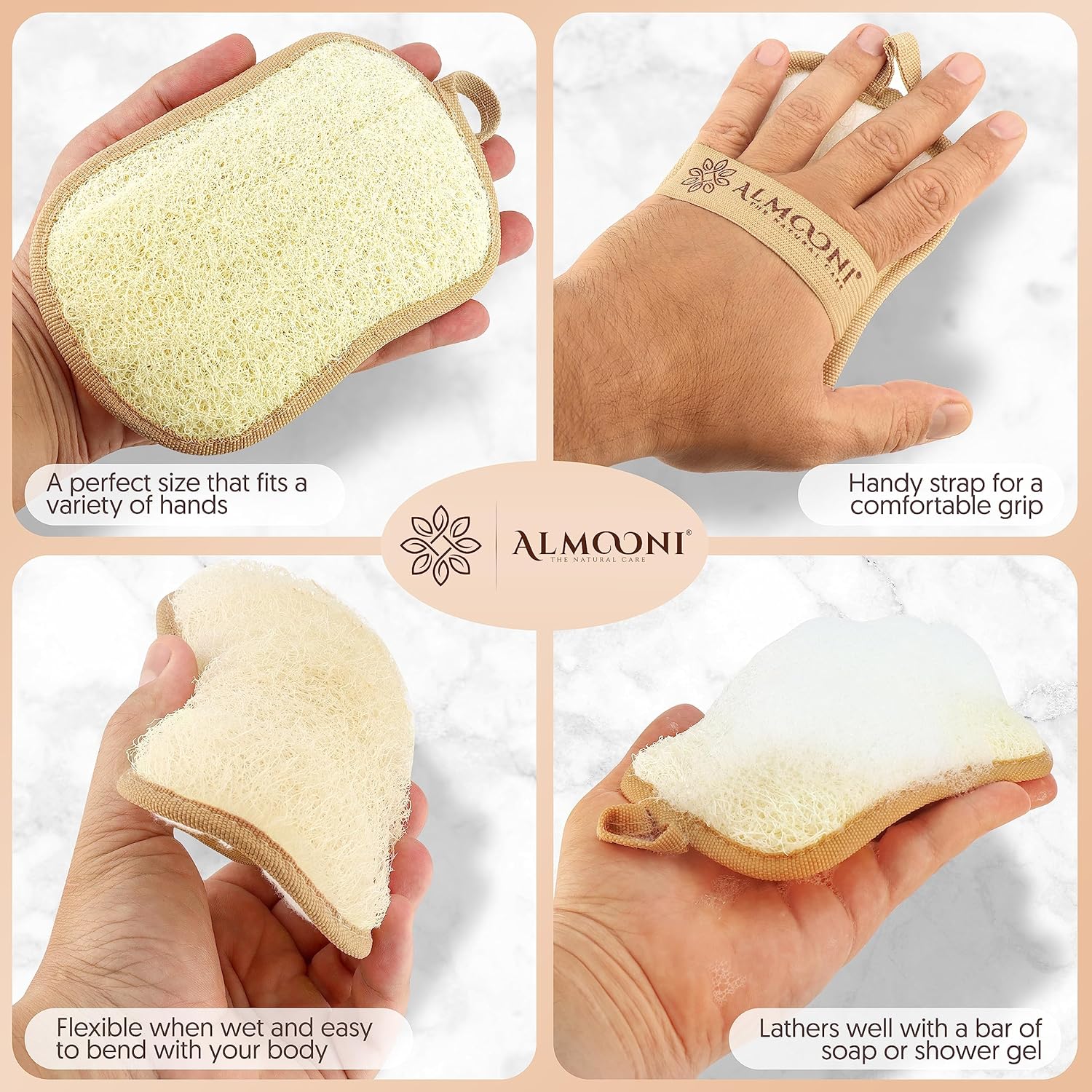 Premium Exfoliating Loofah Pad Body Scrubber, Made with Natural Egyptian Shower loofa Sponge- Bow Tie Shaped Loofah
