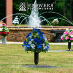 Artificial Cemetery Flowers - Gravesite Flowers - Blue Roses and Hydrangeas