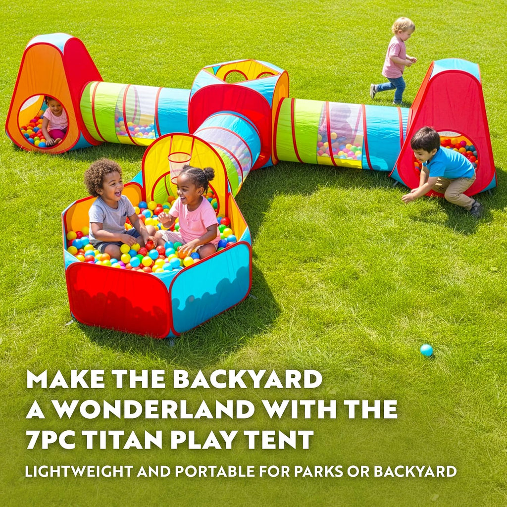 7pc Kids Play Tent with 1 Big Ball Pit for Babies, 3 Play Tunnel for Toddlers, and 3 Pop Up Tents Playhouse Bundle