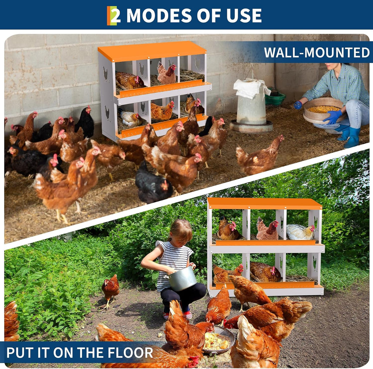 Chicken Nesting Boxes, Galvanized Steel Roll-Away Laying Boxes for Hens