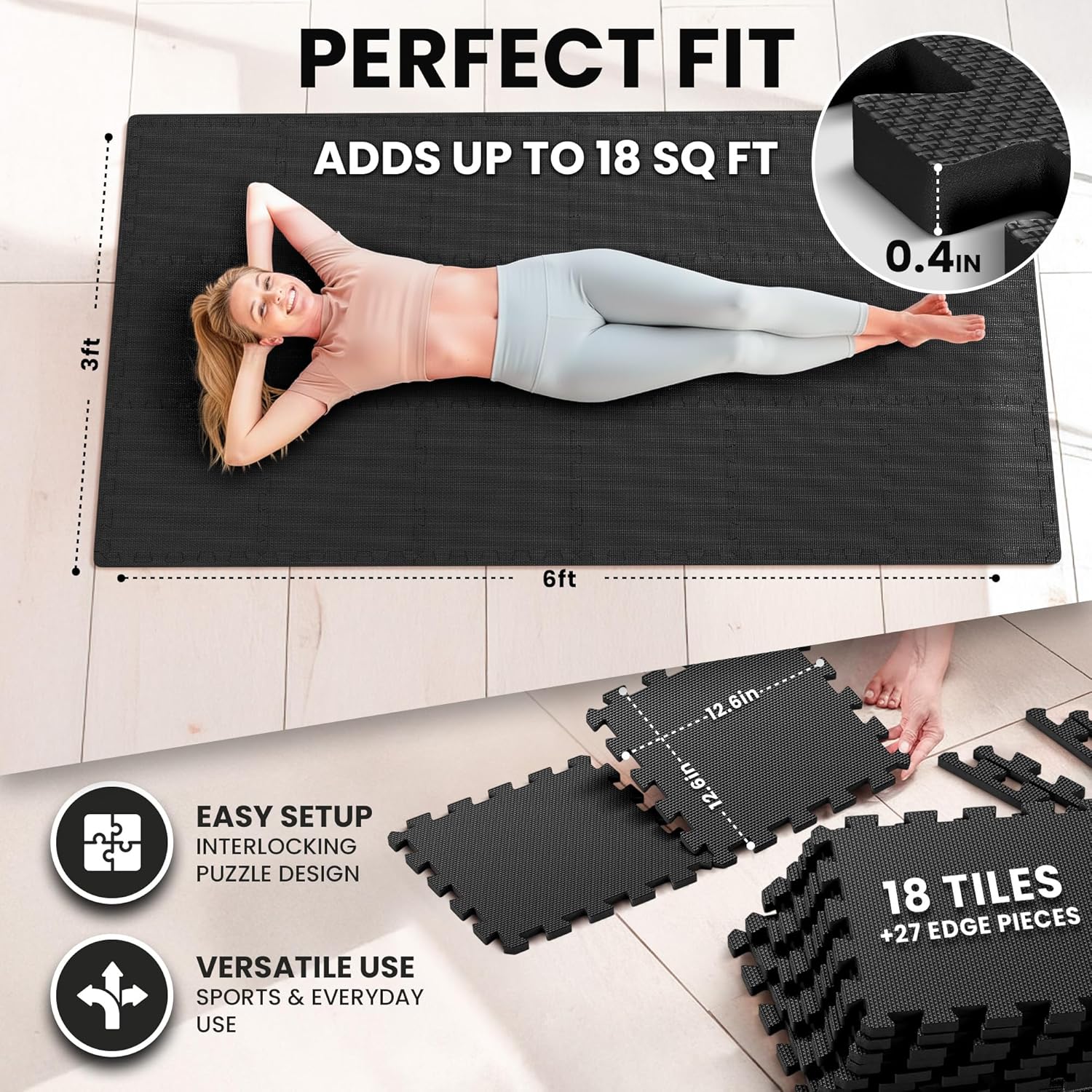 Gym Mats Set - EVA Interlocking Foam Floor Tiles (12.6"x12.6"x0.4") Protective Gym Flooring Sports Home Workout