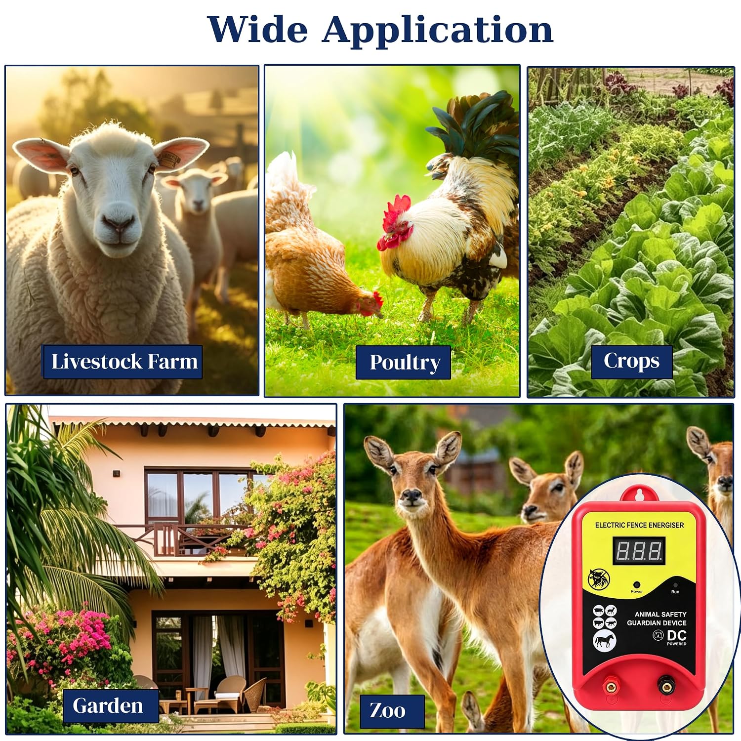 12KV Electric Fence Charger, 10 Mile Pulse Waterproof Energizer with LED Indicator, Livestock & Wild Animal Repeller