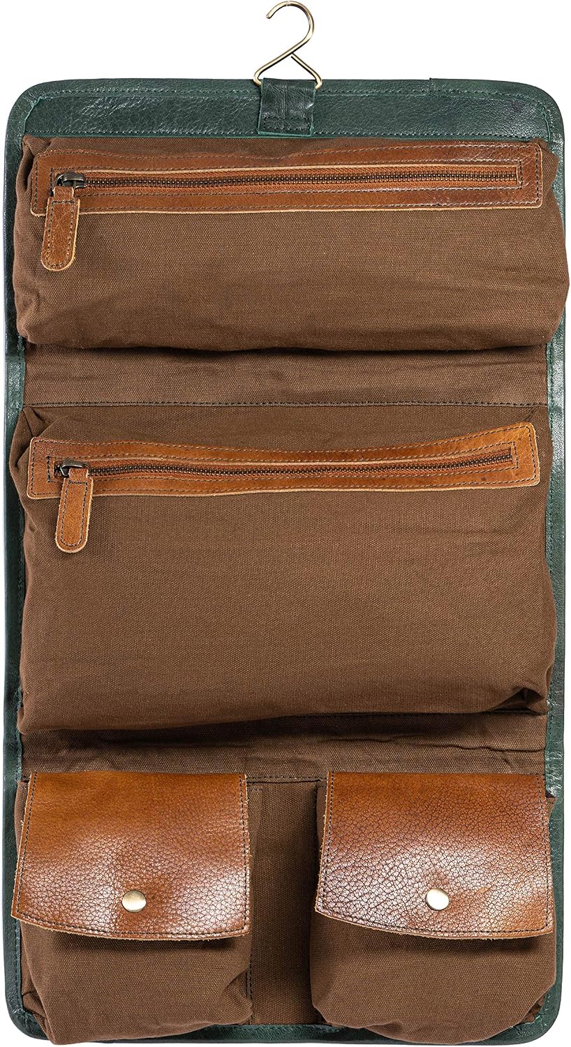 Premium Buffalo Leather Hanging Toiletry Bag Travel Dopp Kit