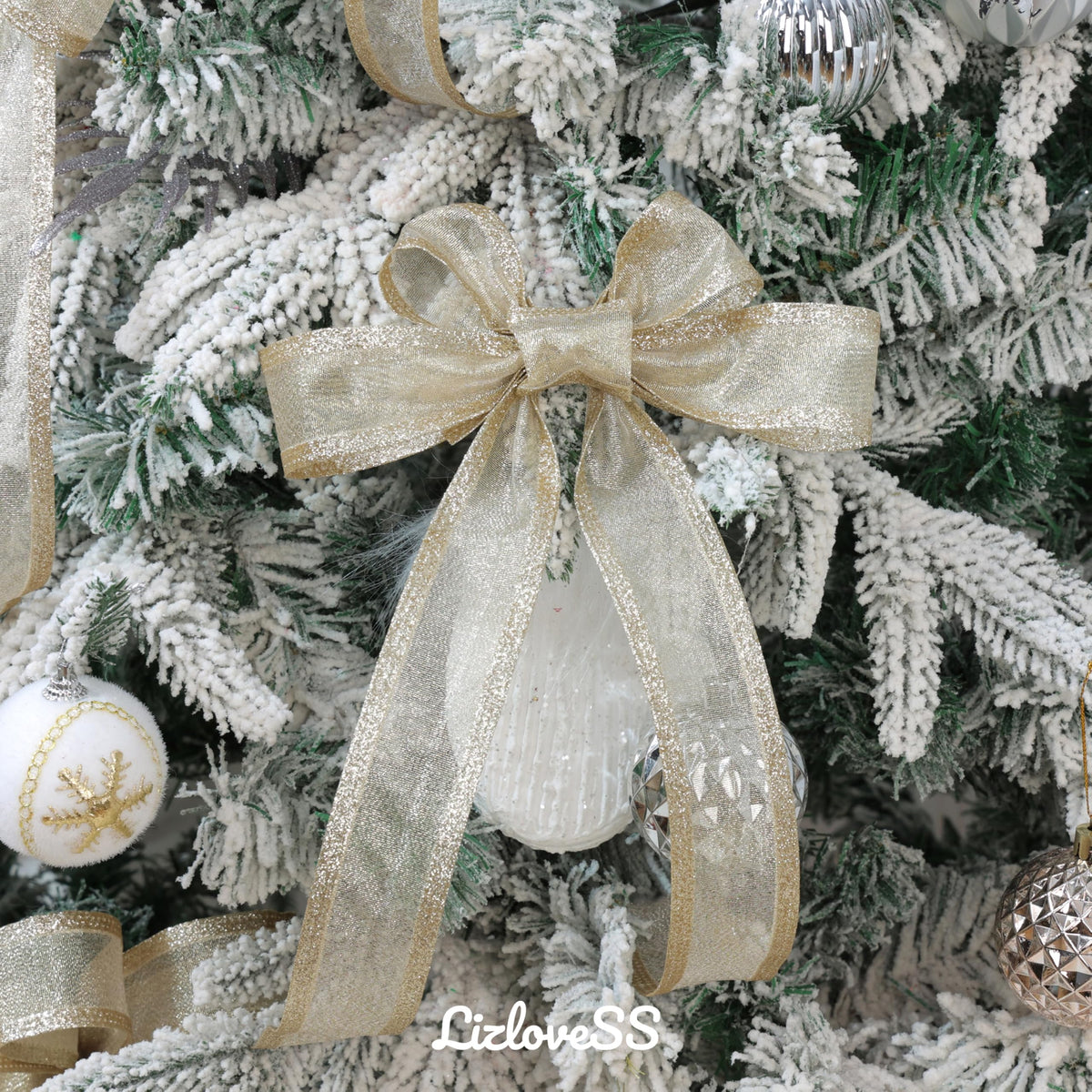 Metallic Champagne Christmas Wired Ribbon 1.5 Inch, 20 Yards