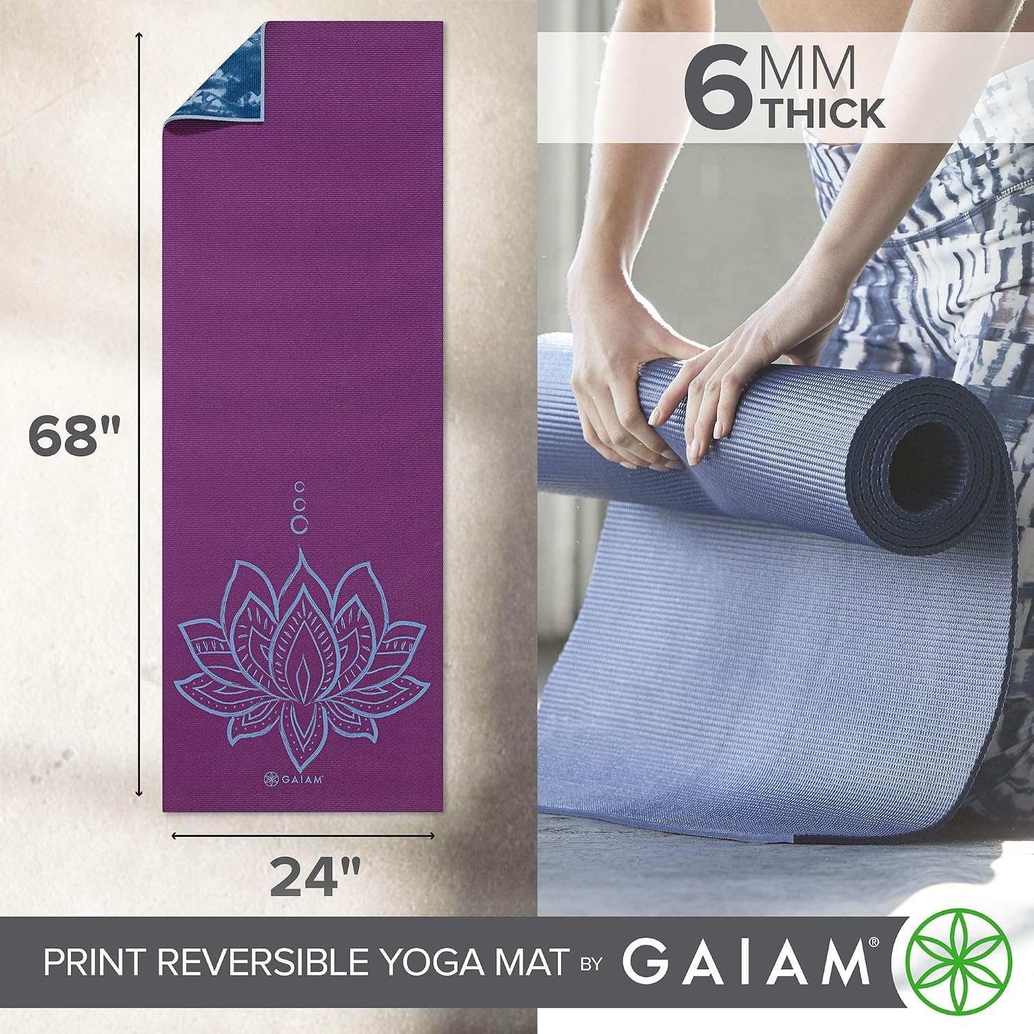 Yoga Mat - Premium Print Reversible Extra Thick Non Slip Exercise & Fitness Mat for All Types of Yoga, Pilates &
