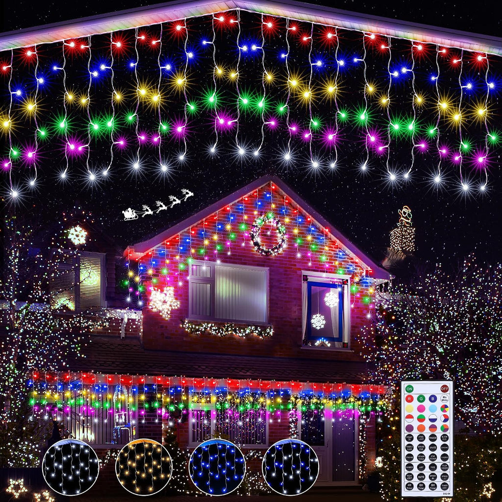 35Ft RGB Color Changing Icicle Lights - Waterproof Christmas Lights with Remote for Holiday, Wedding, Party, Eaves