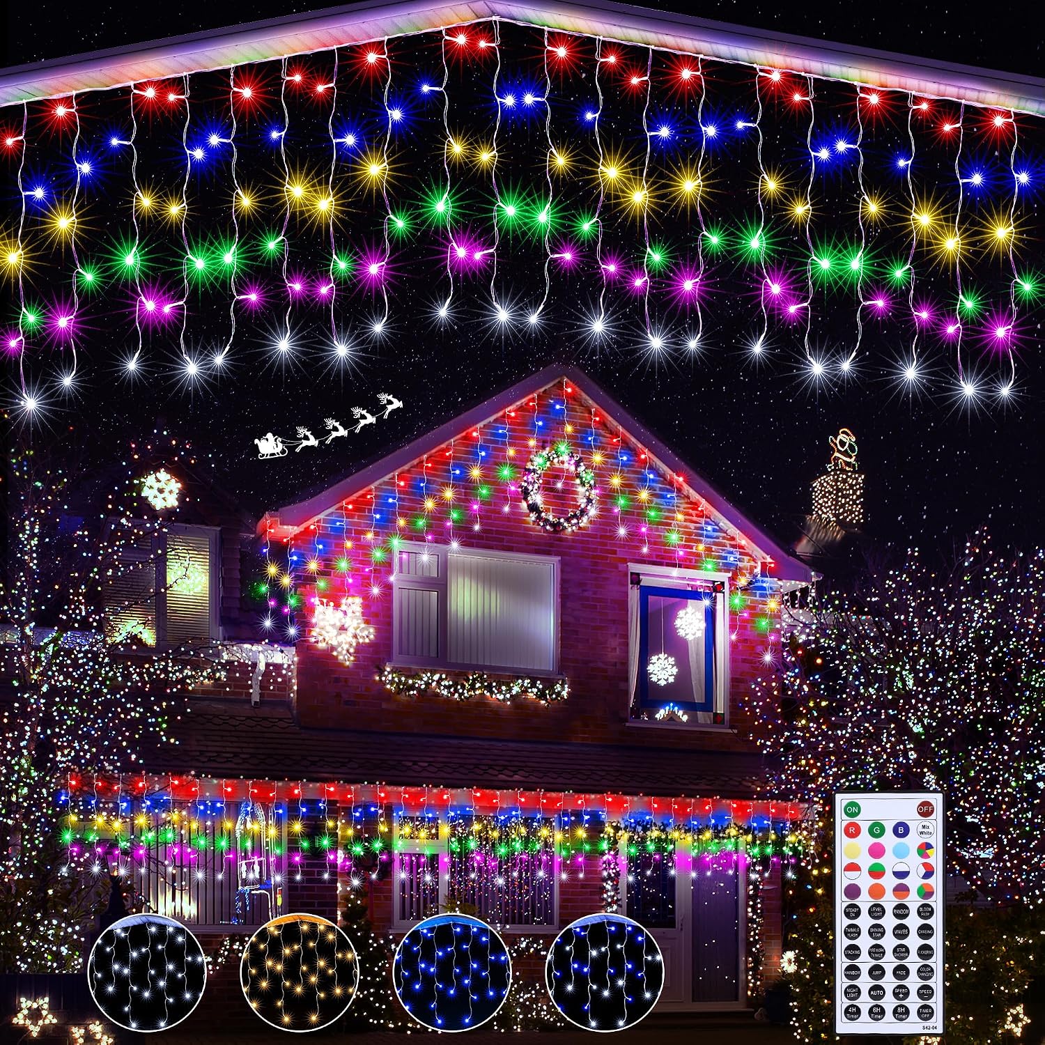 35Ft RGB Color Changing Icicle Lights - Waterproof Christmas Lights with Remote for Holiday, Wedding, Party, Eaves