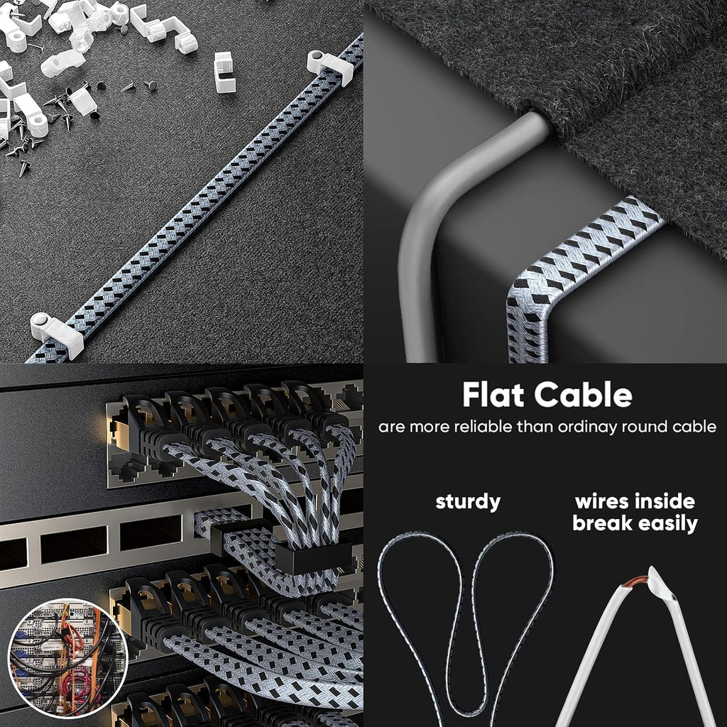 Cat 8 Ethernet Cable 50 FT, 40Gbps 2000Mhz High Speed Cat8 Network LAN Patch Cord, Nylon Braided Heavy Duty Shielded