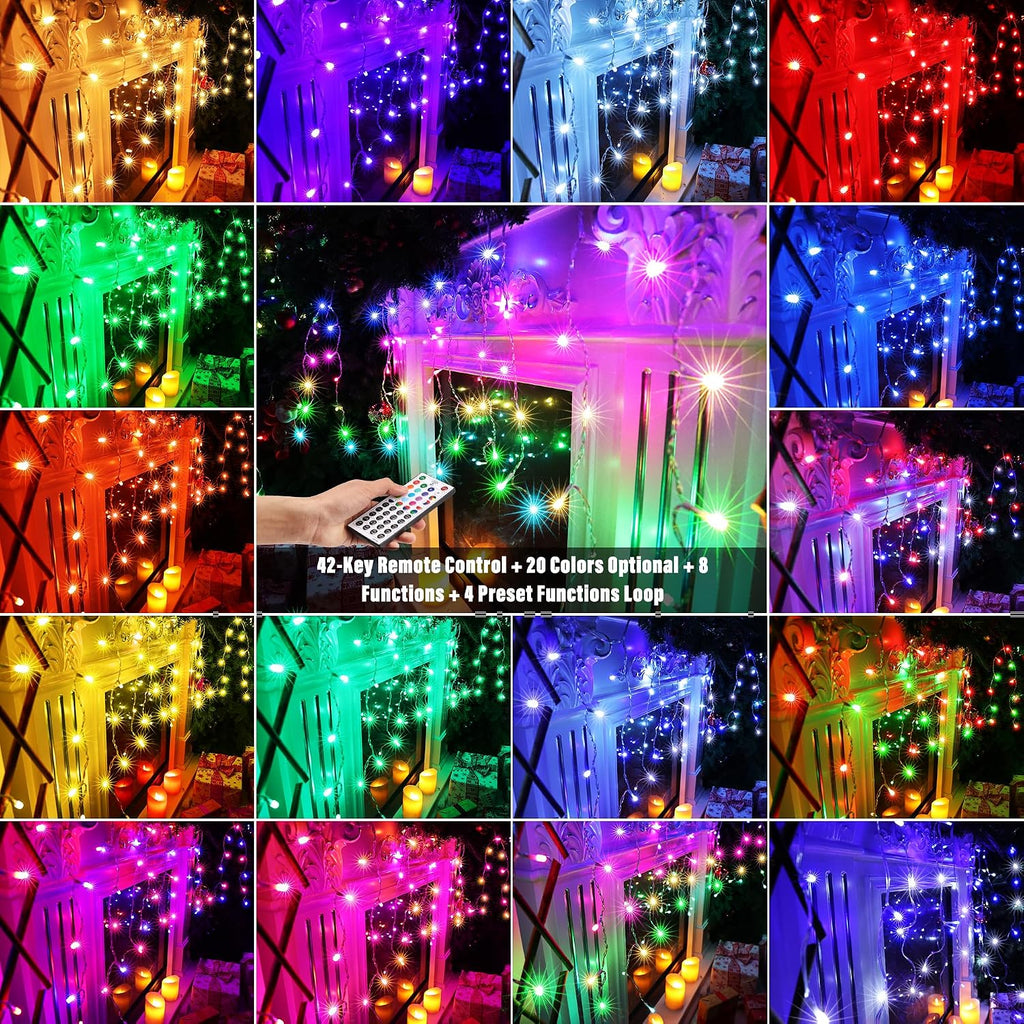 35Ft RGB Color Changing Icicle Lights - Waterproof Christmas Lights with Remote for Holiday, Wedding, Party, Eaves