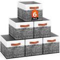 Collapsible Storage Baskets for Shelves,14"x10", 6 Pack Foldable Fabric Storage Bins with Double Leather Handles