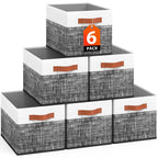 Collapsible Storage Baskets for Shelves,14"x10", 6 Pack Foldable Fabric Storage Bins with Double Leather Handles