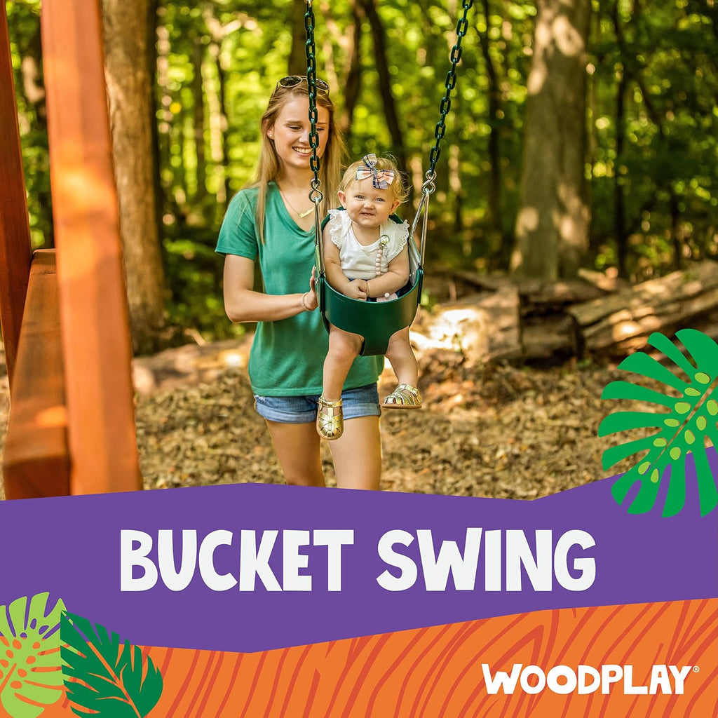 Jack & June Yellow High Back Full Bucket Playset Toddler Swing with Plastisol-Coated Chains