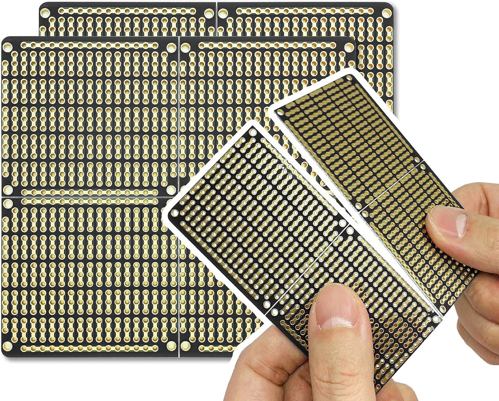 ElectroCookie PCB Prototype Board, Snappable Strip Board with Power Rails for Electronics Projects Compatible for DIY Arduino Soldering Projects, Gold-Plated, 3.8"x3.5" (2 Pack, Matte Black)