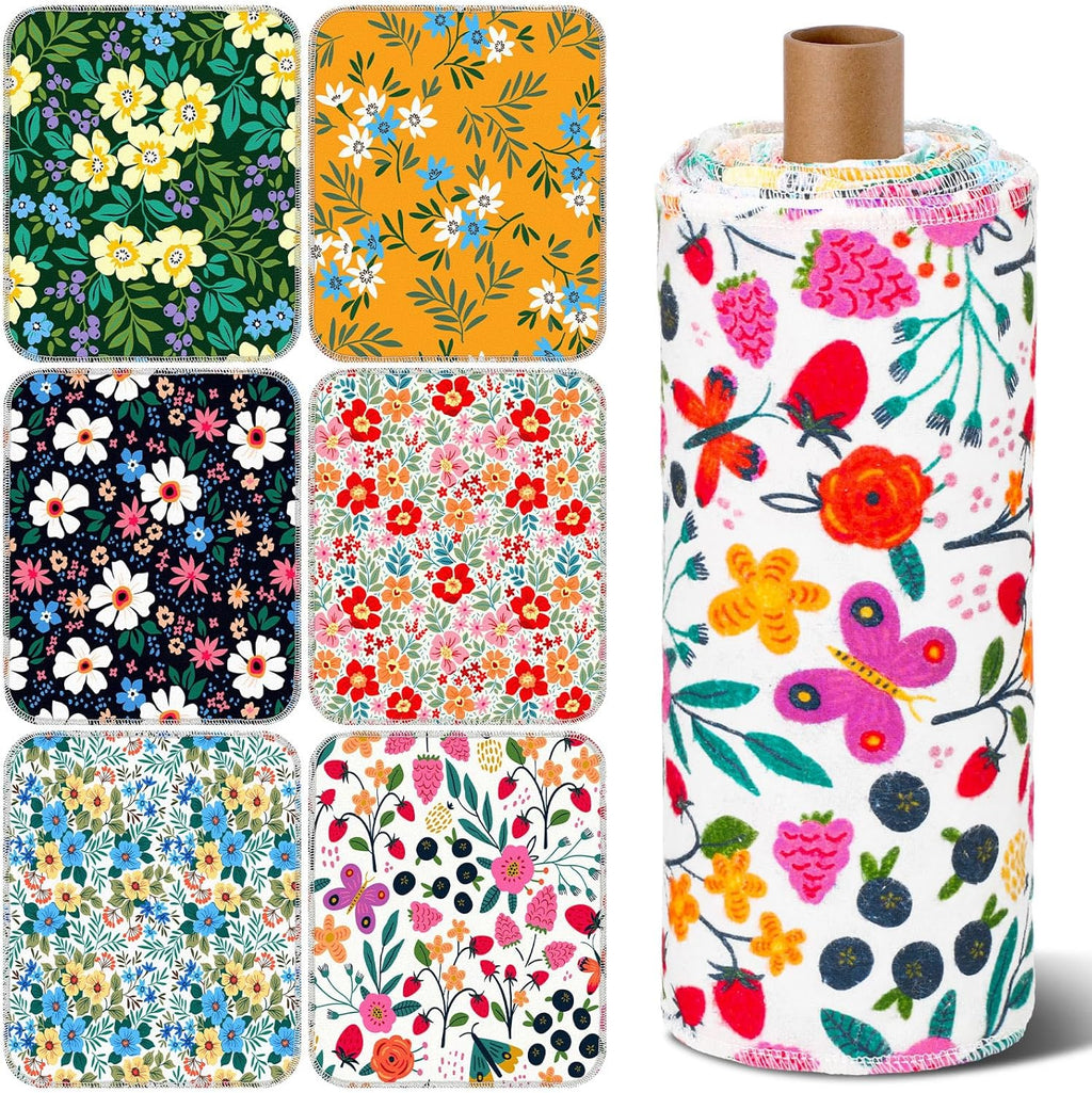 30 Pcs Reusable Paper Towel for Kitchen, Flower Pattern