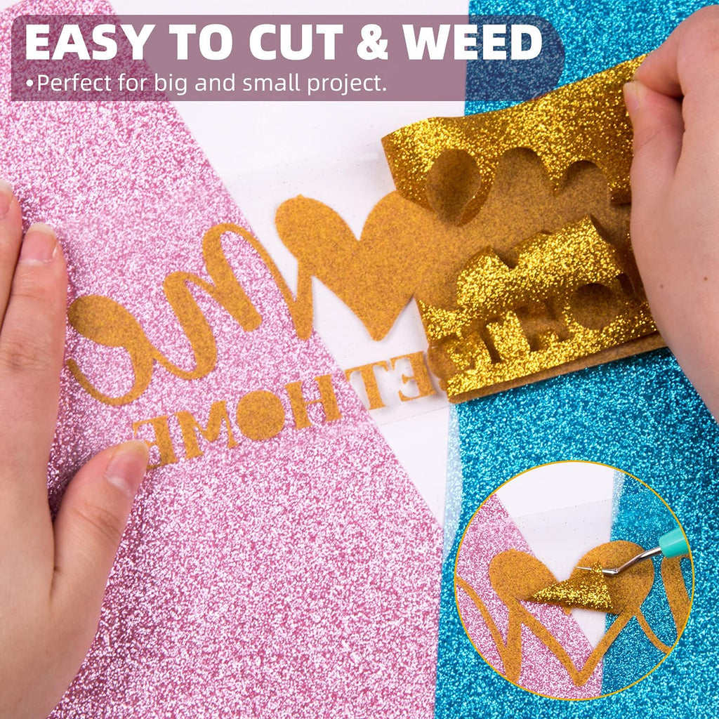 Glitter HTV Heat Transfer Vinyl Bundle, 10" x 5FT, 12 Rolls | Glitter Iron on Vinyl, Easy to Cut Iron on Vinyl for