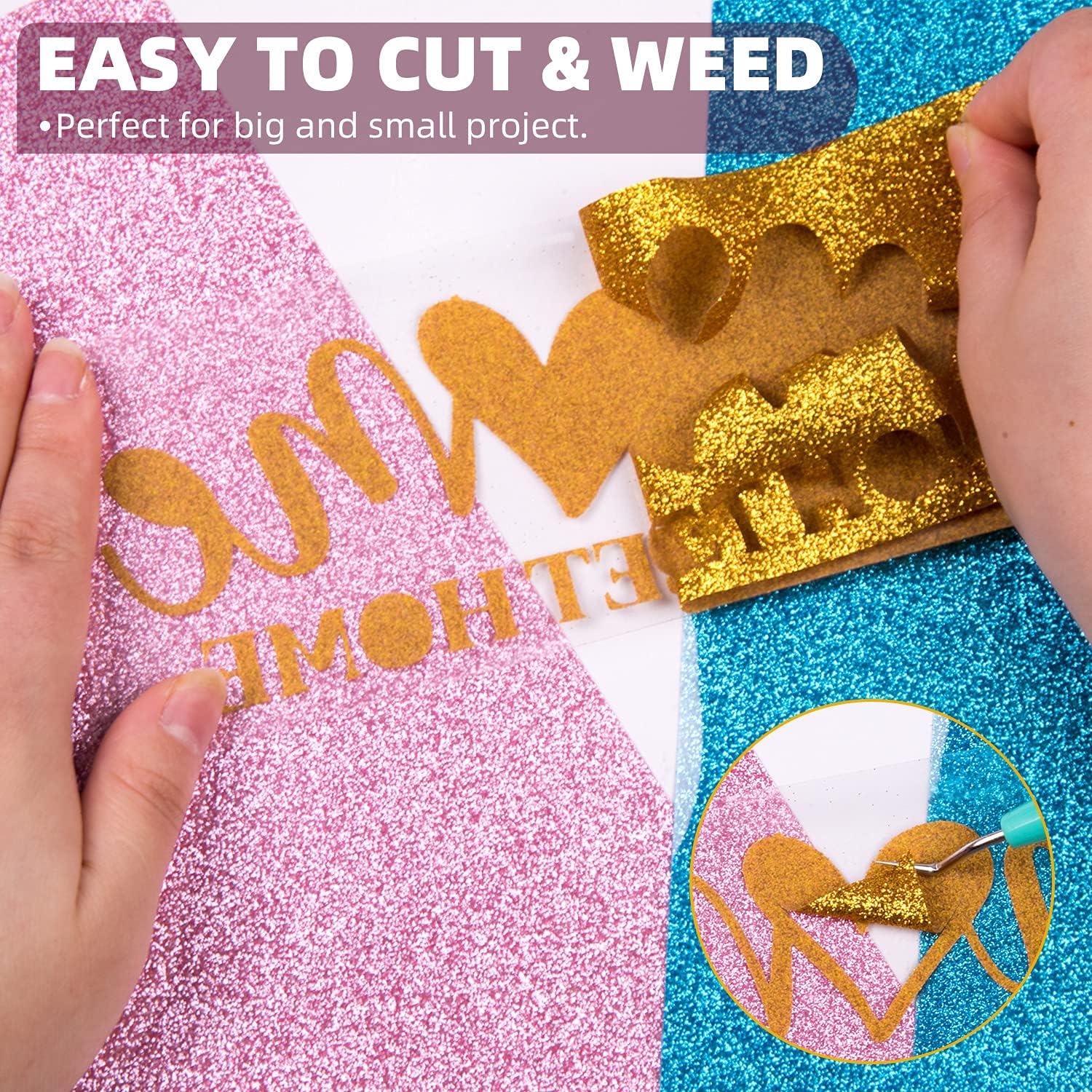 Glitter HTV Heat Transfer Vinyl Bundle, 10" x 5FT, 12 Rolls | Glitter Iron on Vinyl, Easy to Cut Iron on Vinyl for