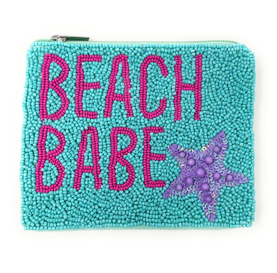 Beach Babe Beaded Coin Purse Pouch, Small Wallet, Bead Pouch, Birthday Gifts, Blue Small Purse, Gift Card Pouch