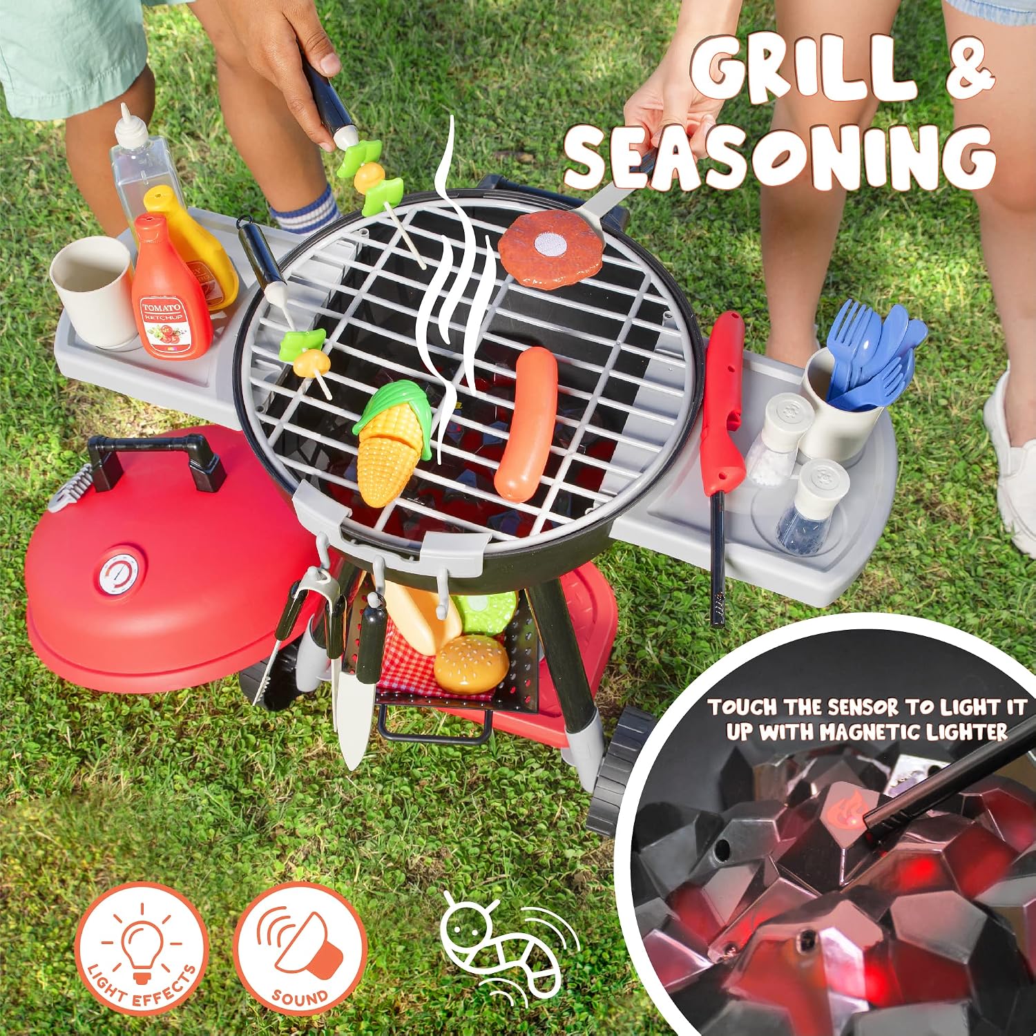 Kitchen Toy Set, BBQ Play Grill, Cooking Toy Set, Little Chef Play, Kids Grill Playset Interactive BBQ for Kids with
