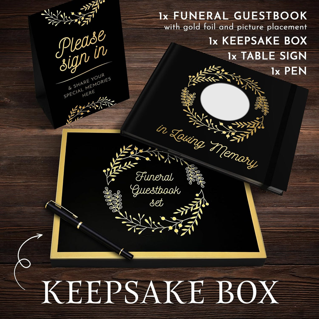 Elegant Black Funeral Guest Book, 10 x 8 Inches 120 Pages Guest Book for Funeral, 360 Entries Guest Book for Funeral