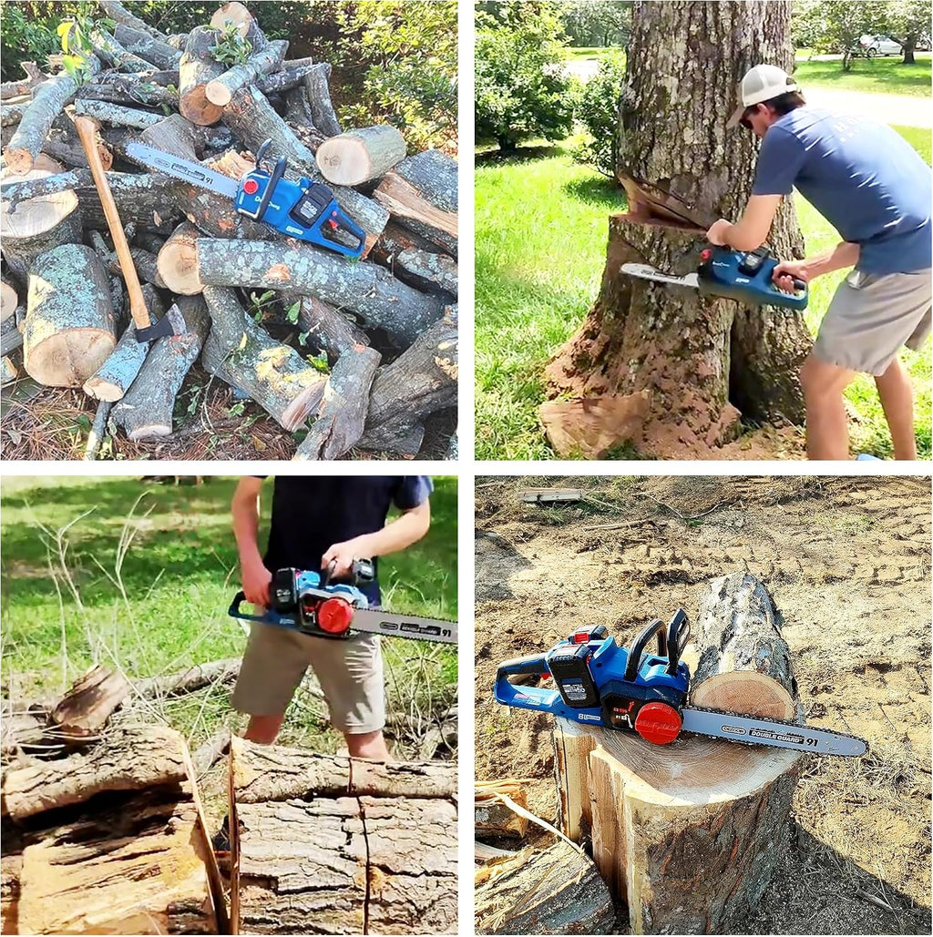 DongCheng 40V 16-Inch Brushless Cordless Chainsaw with 2x4.0Ah Batteries, Gas-Like Power for Tree Felling, Storm