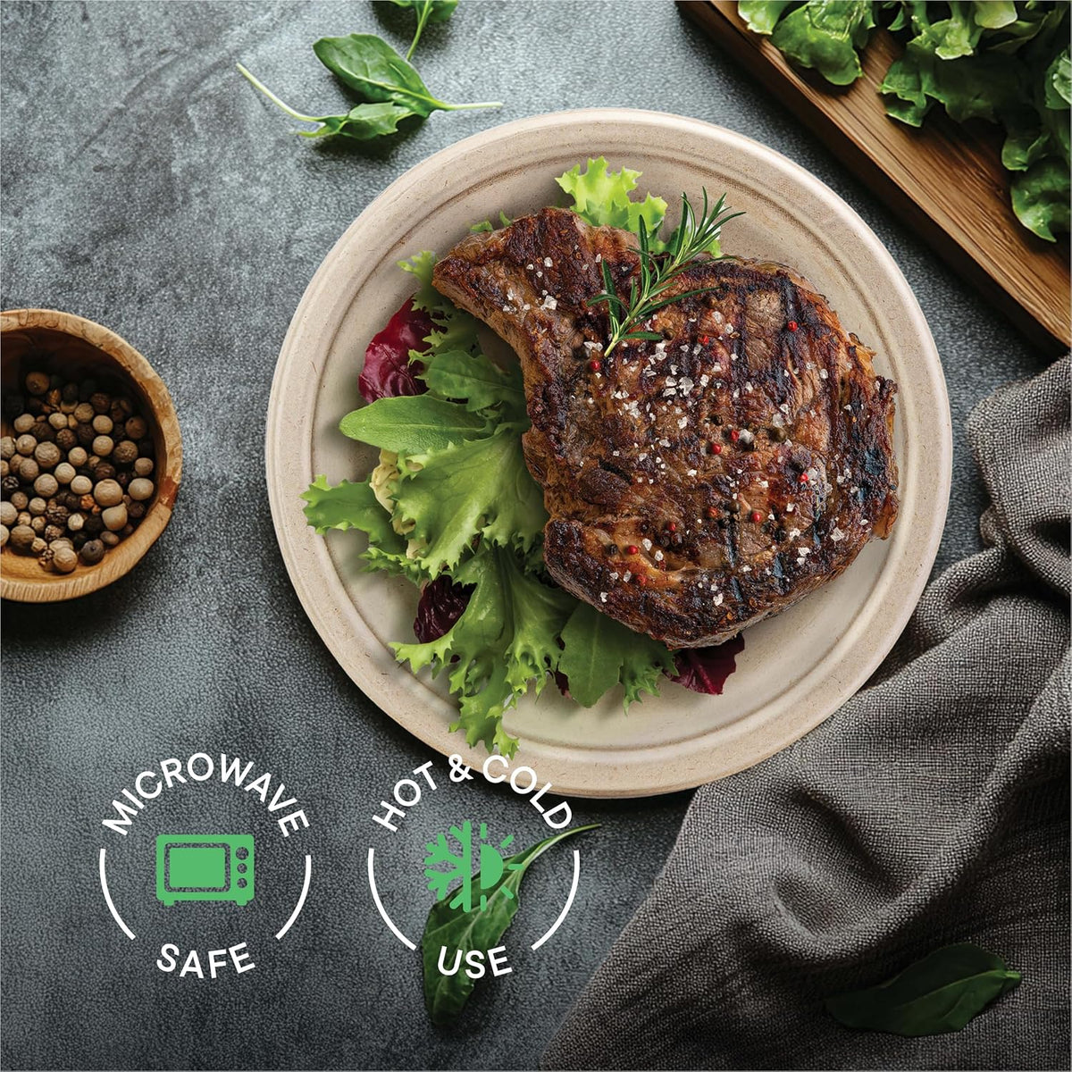 Paper Plates, 100% Compostable Heavy Duty Disposable 10 Inch Plate - [125-Pack] Eco-Friendly, Biodegradable Bagasse
