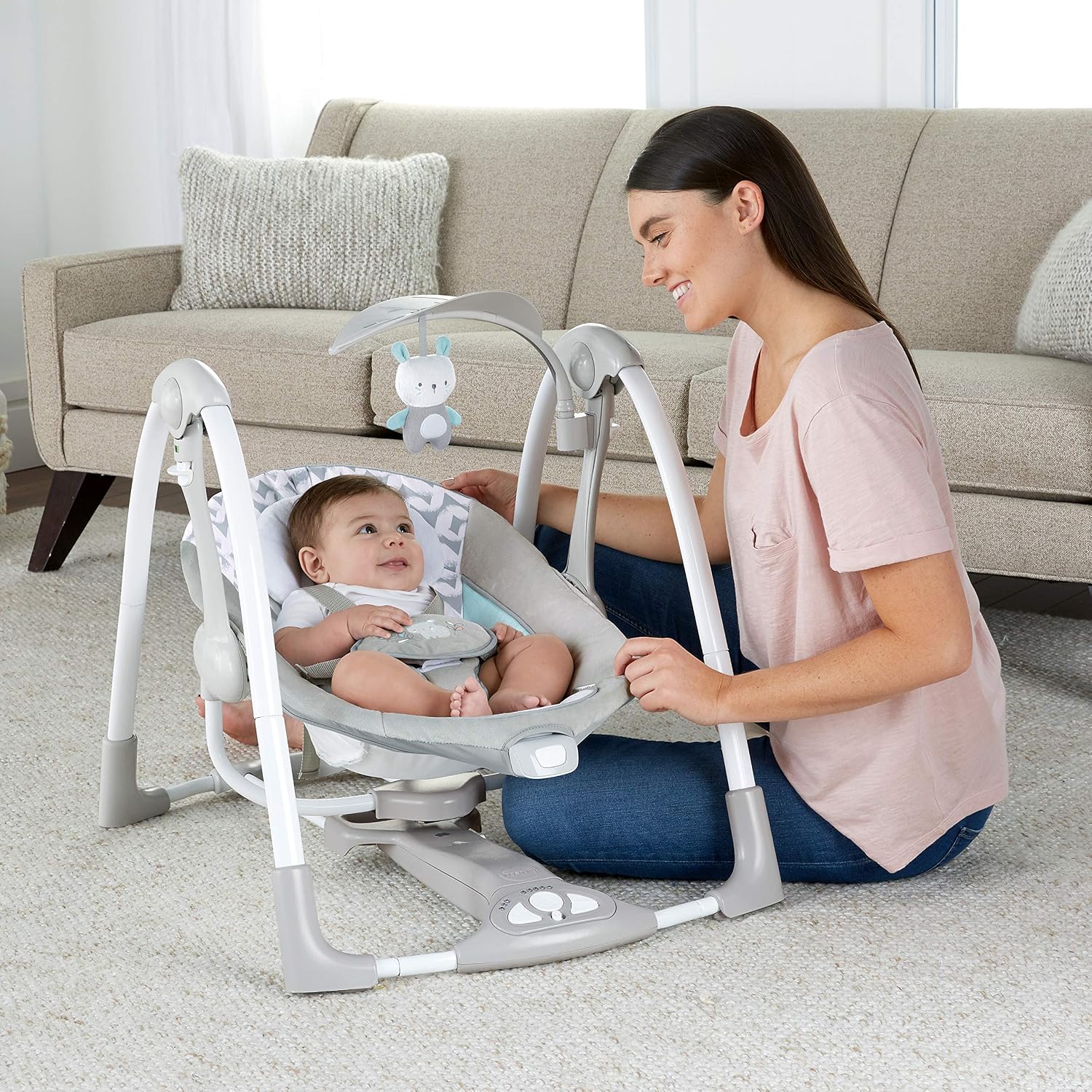 ConvertMe 2-in-1 Compact Portable Automatic Baby Swing & Infant Seat, Battery-Powered Vibrations, Nature Sounds, 0-9
