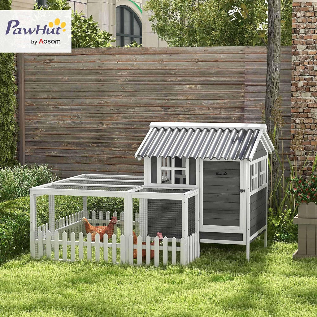 Wooden Chicken Coop with Run for 1-2 Chickens 68" x 59" x 42" Gray