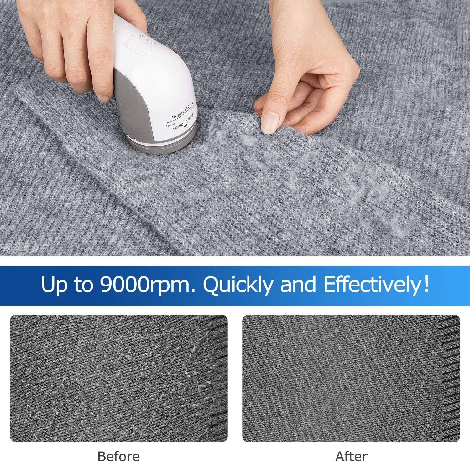 Fabric Shaver and Lint Remover, Portable Sweater Defuzzer | Battery Operated, 2 Speeds, 2 Replaceable Stainless Steel
