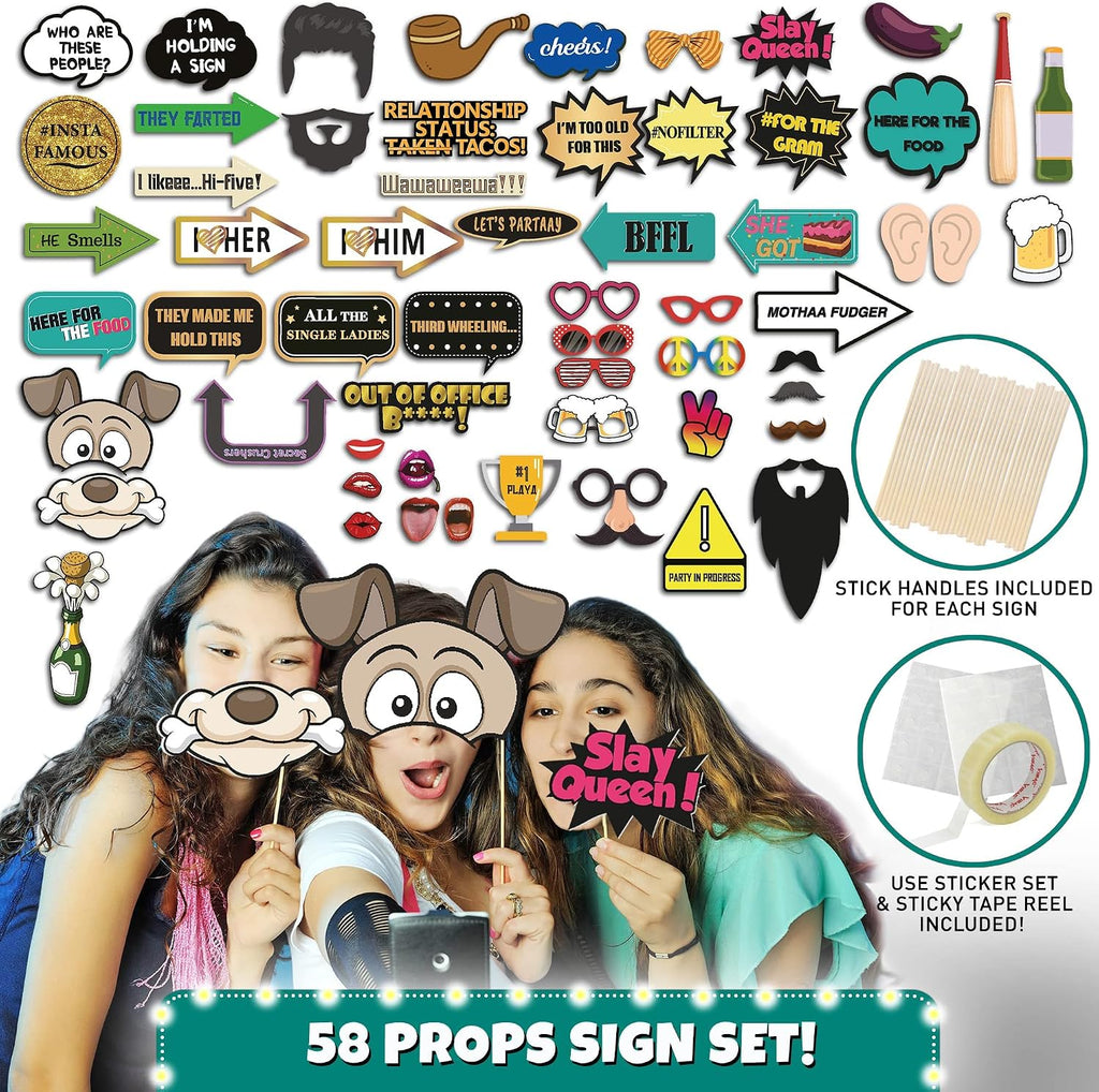 70 Pc Large Premium Photo Booth Props Set for All Occasions - Wedding Props, Birthday Props, Graduation Prop