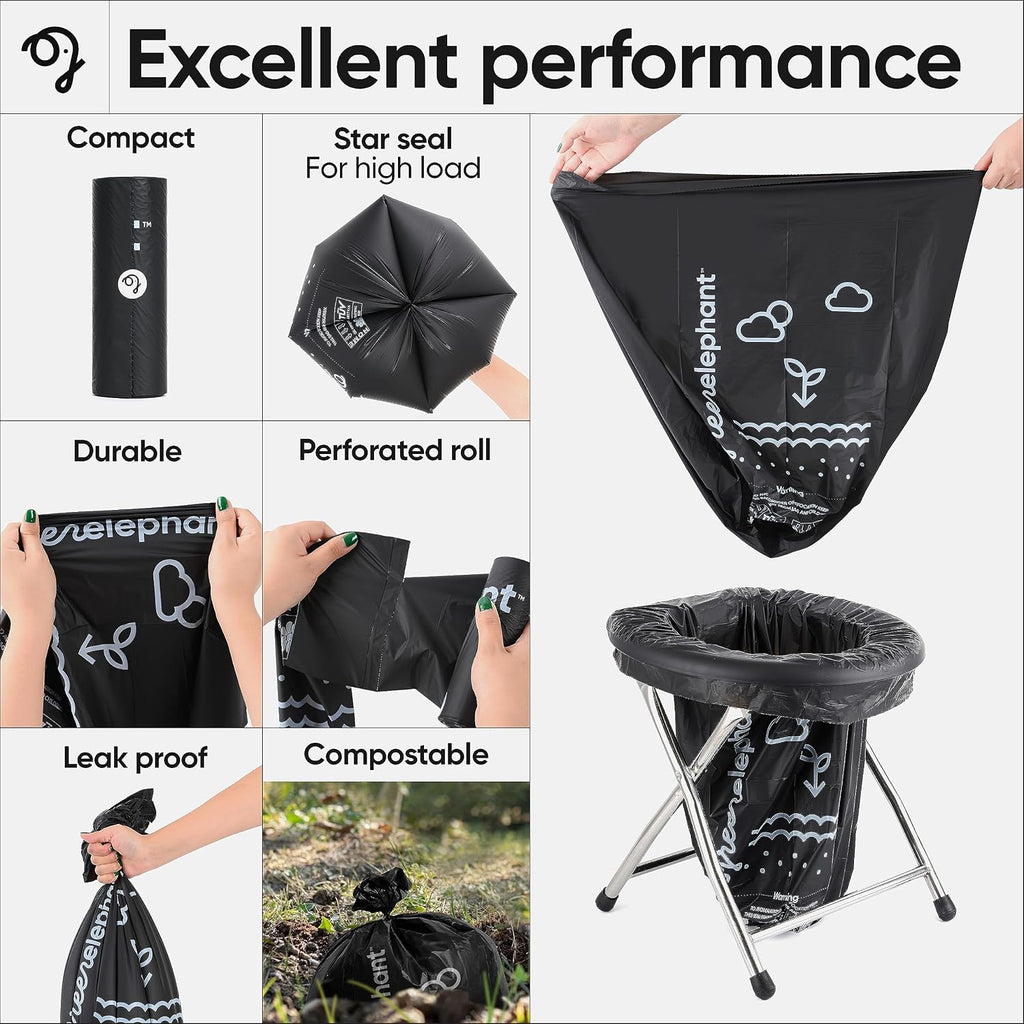 Portable Waste Bags – Camping Potty Liners, Biodegradable Sanitary Bags for 5 Gallon Bucket, Outdoor Use, 15 Count, 8